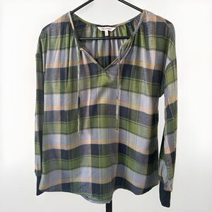 Juicy Couture Plaid Tieneck Pullover Shirt Long Sleeves, Size XS